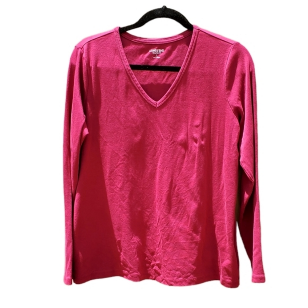 Lands End Shaped Fit Burgundy Cotton Top Vneck‎ Large